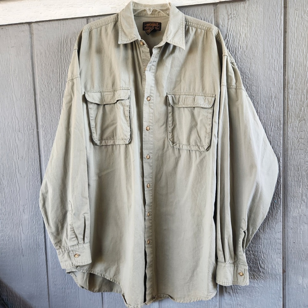 Vtg Eddie Bauer Safari Field Shirt Mens XLT Khaki Utility Gorpcore Hong Kong